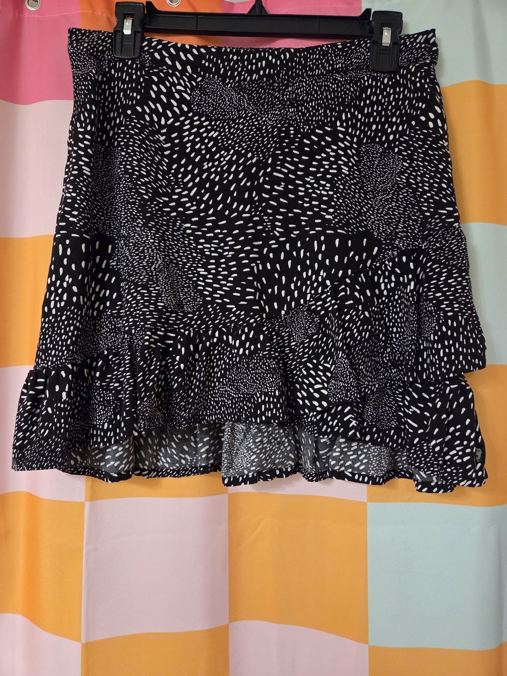 Roxy Black and White Printed Ruffle Mini Skirt